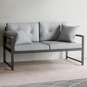 English Elm Edenbrook Cliffside Button Tufted Metal Loveseat - Stylish Charcoal Frame & Gray Cushions For Outdoors B350P394802