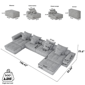 English Elm Modern Modular Sectional Sofa - Luxurious Chenille Fabric, 8 Pillows, No Assembly Needed, Beige/White W1885S00069