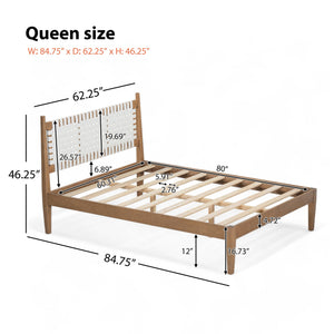 English Elm Christopher Knight Home® - Queen Upholstered Leather Headboard Bed Frame with Solid Wood Slats, Mid-Century Modern Support, No Box Spring Needed White+Natural N758D928283N