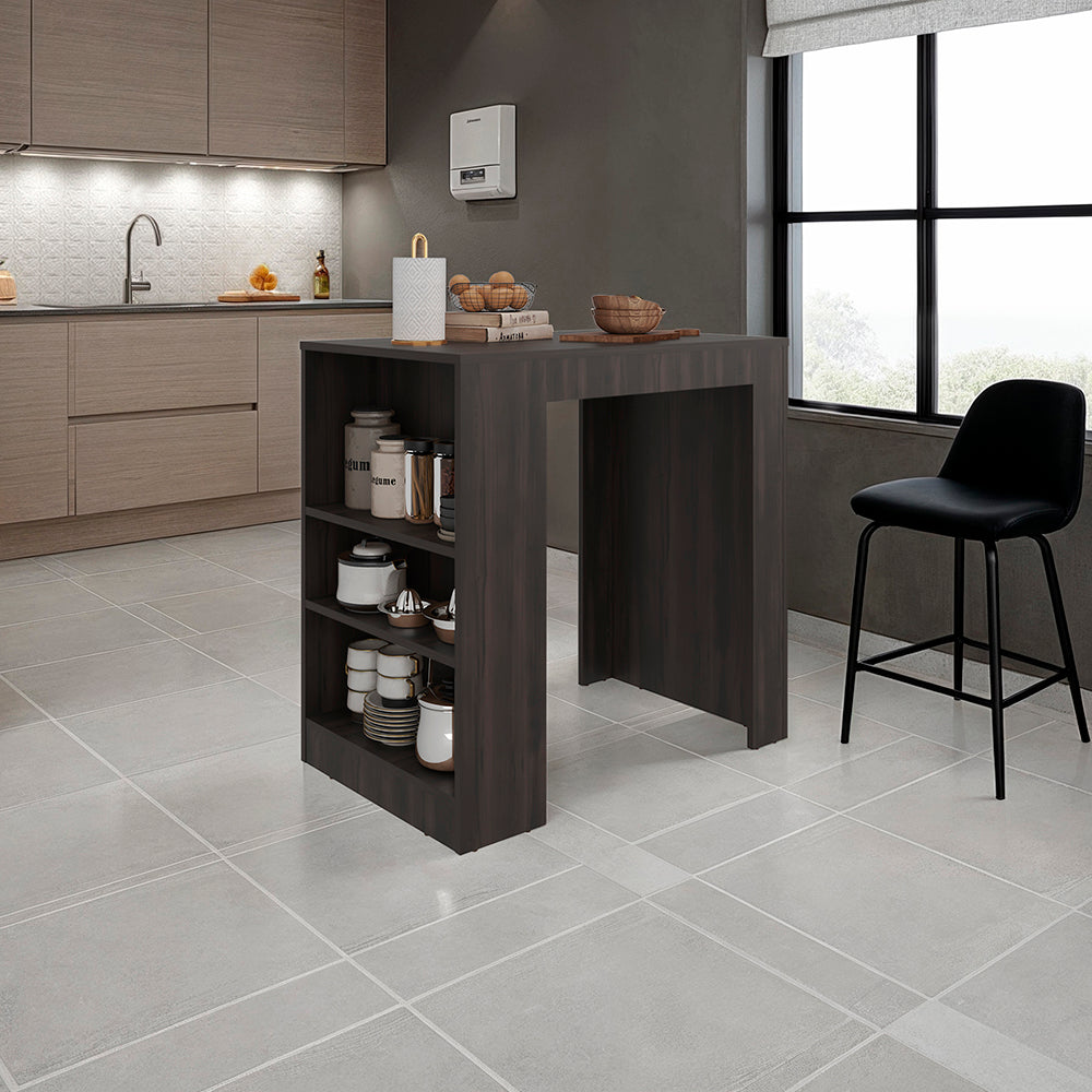 English Elm Kitchen Island with Three Open Shelves Compact Design for Small Apartments B092P474487