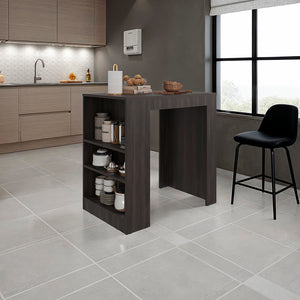 English Elm Kitchen Island with Three Open Shelves Compact Design for Small Apartments B092P474487