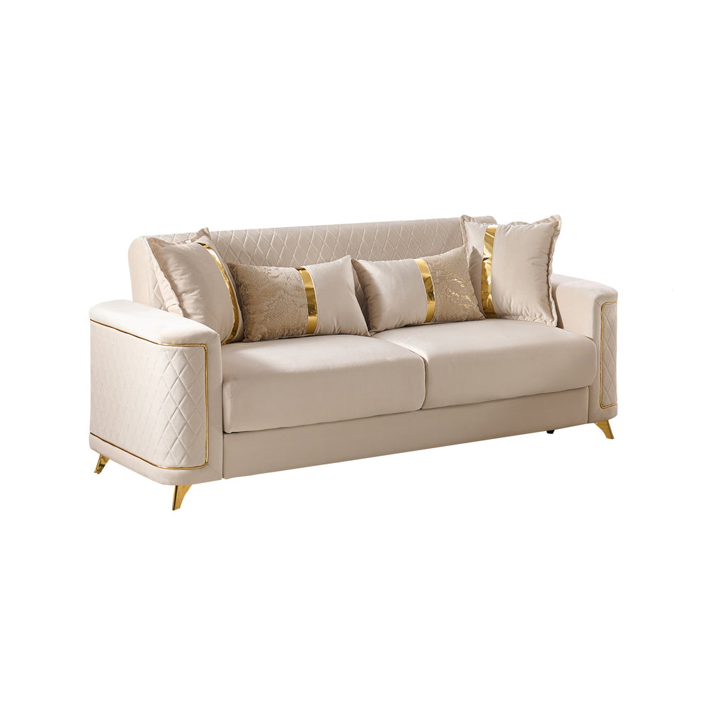English Elm Lisa Three Seat Sofa with Birch Frame Pocket Coil Cushions and Gold Steel Legs B009S02242