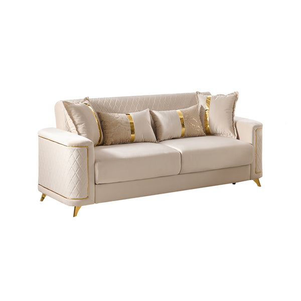 English Elm Lisa Three Seat Sofa with Birch Frame Pocket Coil Cushions and Gold Steel Legs B009S02242