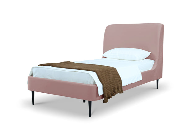 English Elm Twin Velvet Upholstered Bed with Arched Headboard and Sleek Metal Legs for Bedroom Pink+Black B365S00152