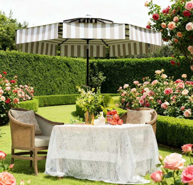English Elm 2-tier Vented Market Umbrella with Crank Upf 30 Plus Polyester Canopy for Patio Dining T3971P427525