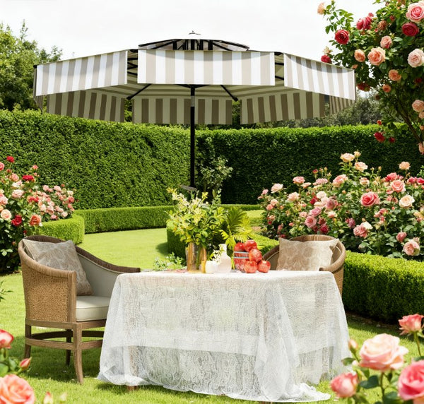 English Elm 2-tier Vented Market Umbrella with Crank Upf 30 Plus Polyester Canopy for Patio Dining T3971P427525
