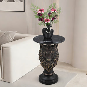 English Elm Horse Head Sculpted Resin End Table with Faux Marble Top for Bold Living Rooms W5398P454681