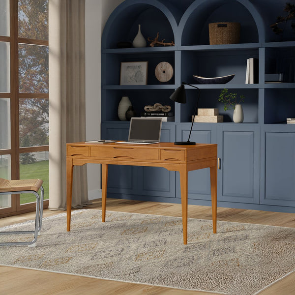 English Elm Harper Rubberwood Writing Desk with Keyboard Tray Mid-century Modern Home Office Storage Brown B136P420747