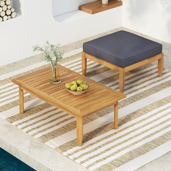 English Elm Christopher Knight Home® - Mid-Century Teak Ottoman & Coffee Table Set with Storage, Water-Resistant Cushions, Solid Acacia Wood 74100.00DGRY