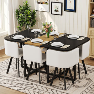 English Elm 7-piece Modern Dining Set Suede Upholstered Chairs Wood Grain Melamine Table W3875S00103