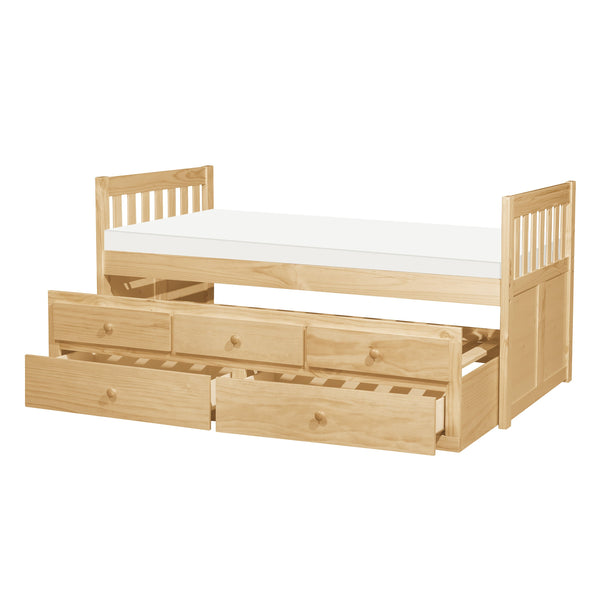 English Elm Twin/twin Trundle Captain Bed Solid Pine with Storage Drawers for Youth Bedrooms B011S02454