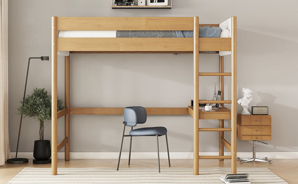 English Elm Twin Triple Rubberwood Bunk Bed with Ladders & Guardrails, Space-Saving Modular Design for Families Natural W504S00183