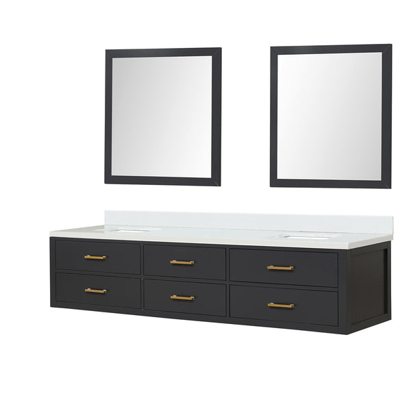English Elm Black Double Bath Vanity With White Quartz Top & 36 In. Mirrors - Elegant, Modern Design & Storage B2731S01593