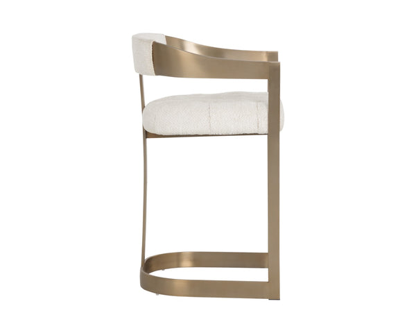 Sunpan BEAUMONT Counter Stool - Antique Brass Base, Rhea Light Barley Upholstery for Stylish Comfort 112400