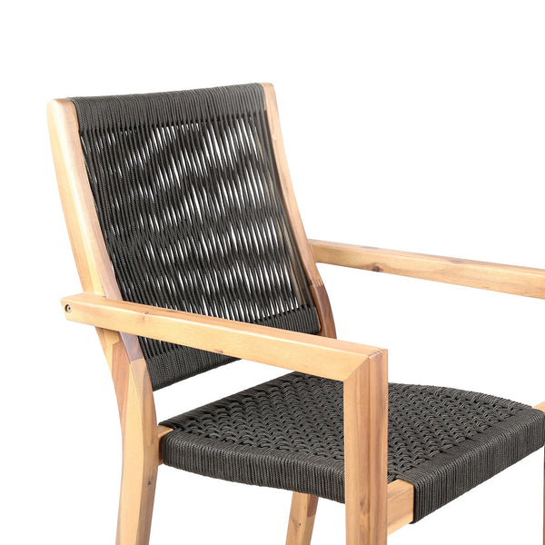 English Elm Rivani Eucalyptus Wood Outdoor Dining Chairs Set of 2 — Teak Finish, Charcoal Rope, Tall Back Comfort B2736P354401