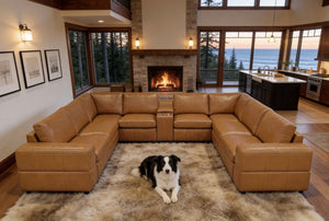 English Elm Large Modular Sectional Sofa Top Grain Leather Match Square Arm Living Room Ginger B2748S00138