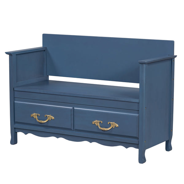 English Elm Trexm Carved Entryway Storage Bench Cushioned Lift Top Pine Frame Antique Style N715P198567M