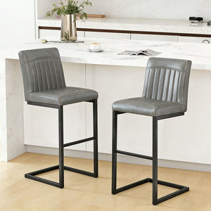English Elm Faux Leather Counter Stools Set of Two Ergonomic Curved Back Metal Frame Kitchen Seating W5096P400662