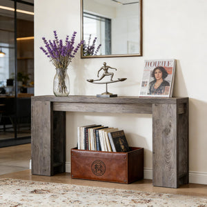 English Elm Hall Console Table Industrial Rustic Two Tier Wood Tone Metal Frame Entryway Sofa Gray T3971P453177