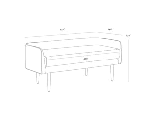 Sunpan Sammy Bench - Elegant Upholstered Seating with Gold Stainless Steel Legs for Stylish Interiors Grey Sky