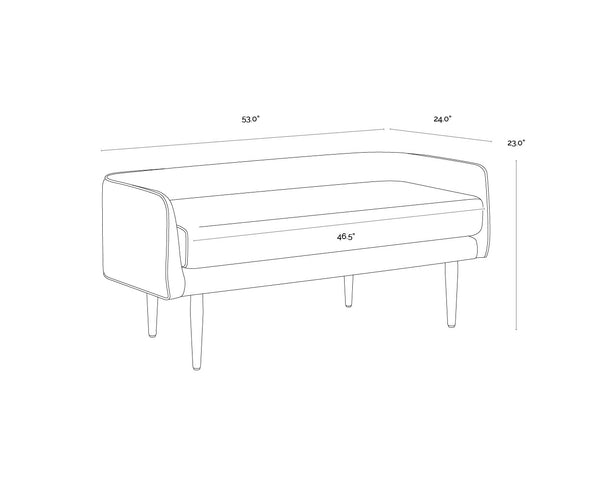 Sunpan Sammy Bench - Elegant Upholstered Seating with Gold Stainless Steel Legs for Stylish Interiors Grey Sky