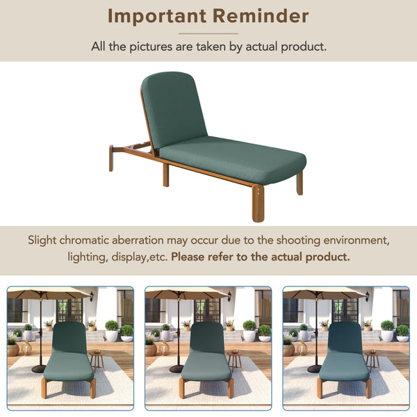 English Elm Outdoor Acacia Wood Chaise Lounge Reclining Patio Chair with Cushion for Poolside N719P445623F