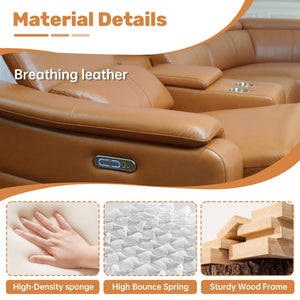 English Elm Power Reclining Sectional with Bluetooth Audio Led Lighting and Wireless Charging Tech Leather Brown W3795S00019