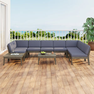 English Elm Christopher Knight Home® - Grenada 8-Seater Acacia Wood Sectional Sofa Set - Stylish, Water-Resistant Cushions For Outdoor Fun! N773OS00063G