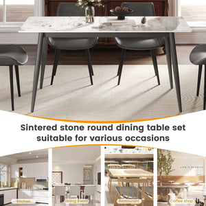 English Elm 62.99" Modern Artificial Stone Dining Table For 6 - Sleek White Top With Dark Grey Metal Legs W1535S00505