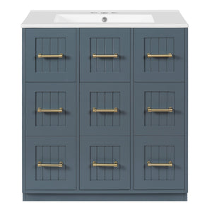 English Elm 30inch Bathroom Vanity with Undermount Sink, Tip-Out Tray, Soft-Close Doors, Spacious Drawers & Handles Blue N710P331580C