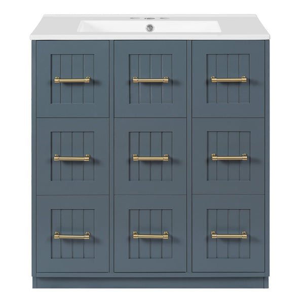 English Elm 30inch Bathroom Vanity with Undermount Sink, Tip-Out Tray, Soft-Close Doors, Spacious Drawers & Handles Blue N710P331580C