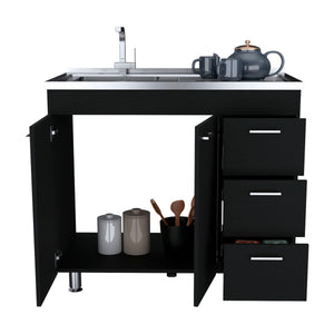 English Elm Napoles Utility Sink Cabinet Stainless Steel Top Smokey Oak Laundry Storage B200S00401