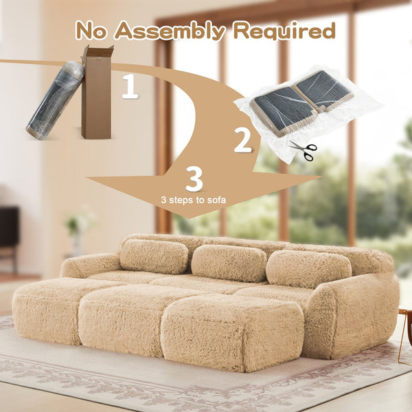 English Elm 3-seater Curved Modular Sectional Plush Upholstered Sofa with Linkable Ottoman for Living Rooms Light Khaki W714S01570