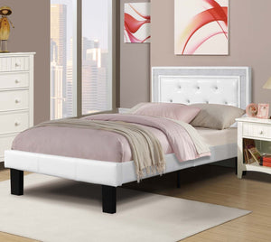 English Elm Glamours Twin Bed Faux Leather Tufted Headboard Glitter Frame White Glam Finish B011P415836