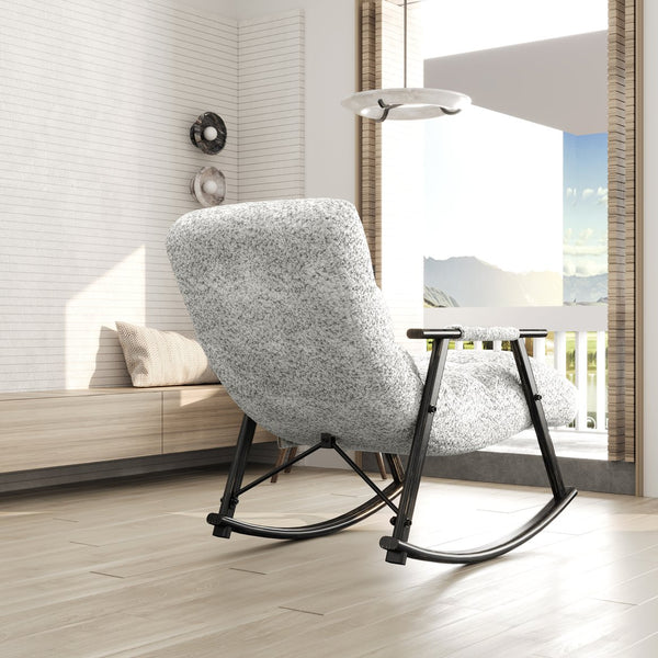 English Elm 42"l Folding Rocking Chair Iron Frame Cushioned High Back Adjustable Footrest Lounge Grey W1669P163321