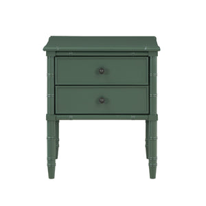 English Elm Emmett carved bamboo nightstand with 2 full‑extension drawers, brass knobs and floor‑protecting glides Antique Green B050P376942