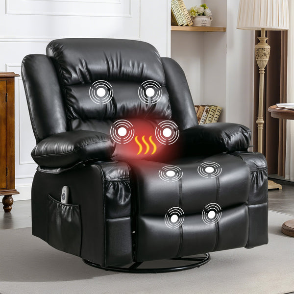 English Elm Massage Swivel Rocker Recliner with Heat Lumbar Relief and Usb Port for Living Room W1521P476713