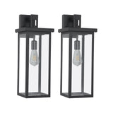 English Elm Set Of 2 Modern Outdoor Wall Lanterns With Black Metal Frame and Clear Glass, Weatherproof Wall Sconces For Porch, Garage, Or Entryway Lighting, E26 Bulb Compatible