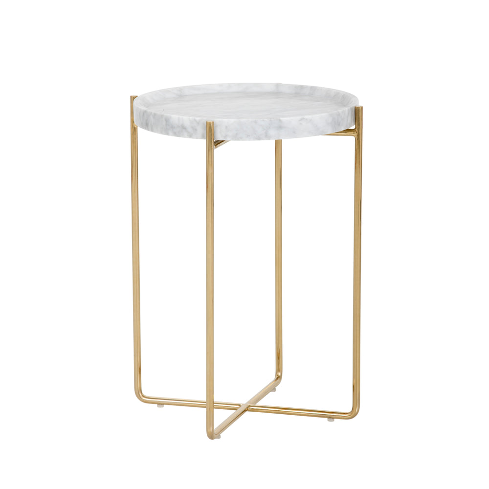 Sunpan Liv End Table - Elegant Marble Tray Top with Gold Steel Base, Unique Design for Home & Office