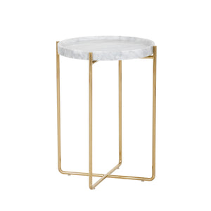 Sunpan Liv End Table - Elegant Marble Tray Top with Gold Steel Base, Unique Design for Home & Office