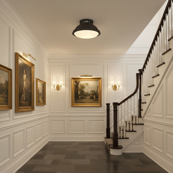 English Elm 2-light Dark Bronze Flush Mount Ceiling Fixture for Hallways Entryways and Bedrooms Antique Bronze B370P394558