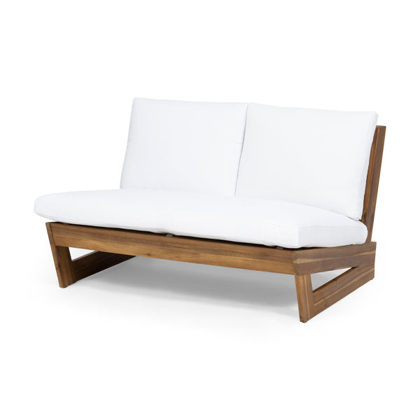 English Elm Christopher Knight Home® - SHERWOOD Loveseat with Acacia Wood Frame, Water-Resistant Cushions & Slatted Paneling for Patio Comfort and Durability Teak 64868.00WHI