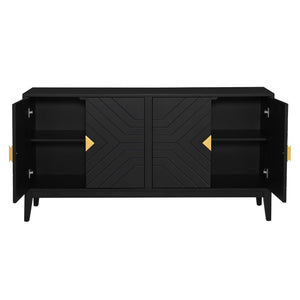 English Elm Christopher Knight Home® - 4-Door Elegant Sideboard Storage Cabinet With Gold Handles - Modern Black Design For Living & Dining N759P192449B