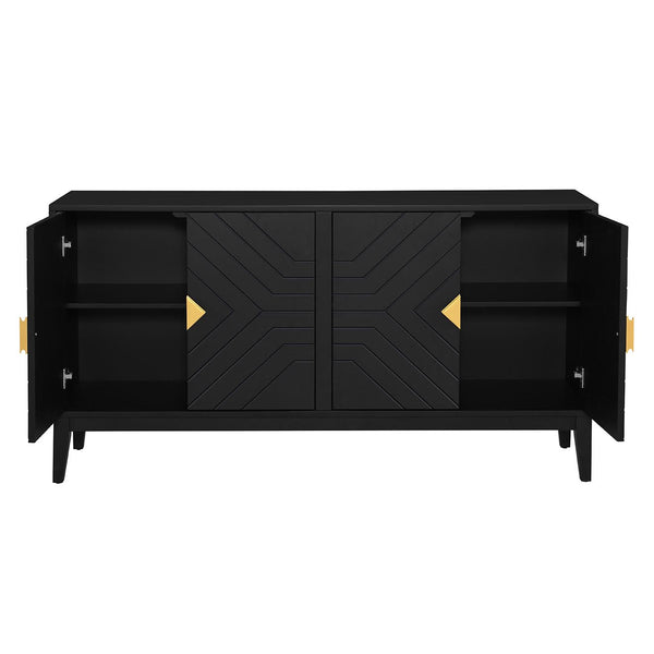 English Elm Christopher Knight Home® - 4-Door Elegant Sideboard Storage Cabinet With Gold Handles - Modern Black Design For Living & Dining N759P192449B
