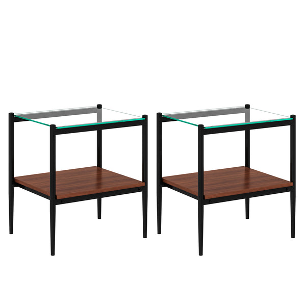 English Elm Coffee Table And End Tables Set Of 3 - Modern Tempered Glass With Mdf Shelf For Stylish Living Room W241S00053