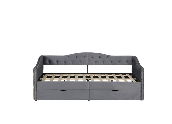 English Elm Upholstered Velvet Daybed Twin with 3 Storage Drawers, 500lb Capacity, No Box Spring Needed W1670P255474