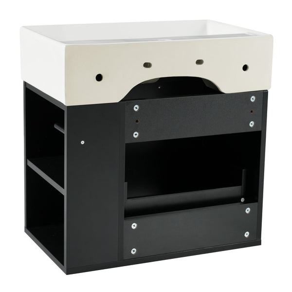 English Elm Christopher Knight Home® - 21.8" Wall-Mounted Bathroom Vanity with Ceramic Sink, Soft-Close Drawer, Adjustable Shelves & Tissue Holder Black N759P292550B