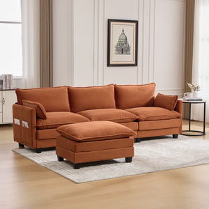 English Elm United We Win Modular Corduroy Sectional with Ottoman Low Profile Living Room Couch Orange W1568S00258