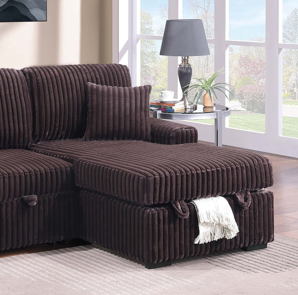 English Elm Modern Corduroy Sleeper Sectional with Storage Chaise Drop Down Table and Usb Port B011S02173