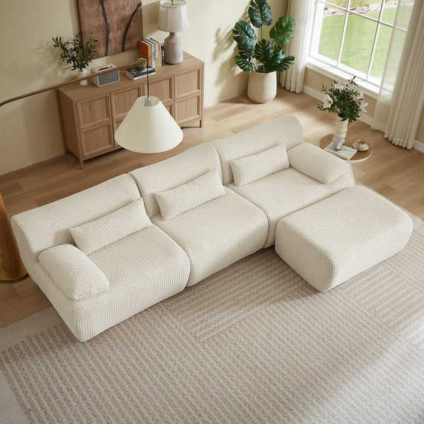 English Elm L Shaped Modular Sectional Corduroy Cloud Couch Oversized Family Living Room Sofa Cream W2339S00152